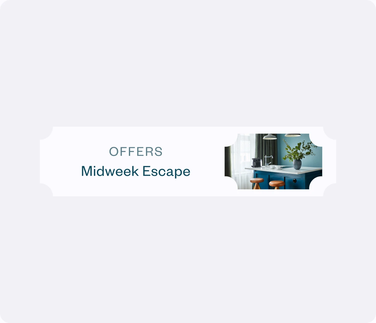 An 'Offers: Midweek Escape' promo card animation on a hotel website